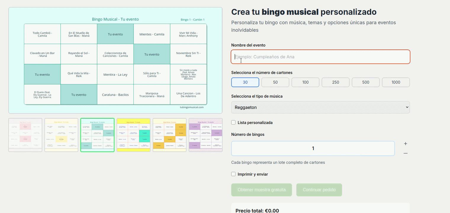 Animación que muestra lo sencillo que es crear un bingo musical con el generador