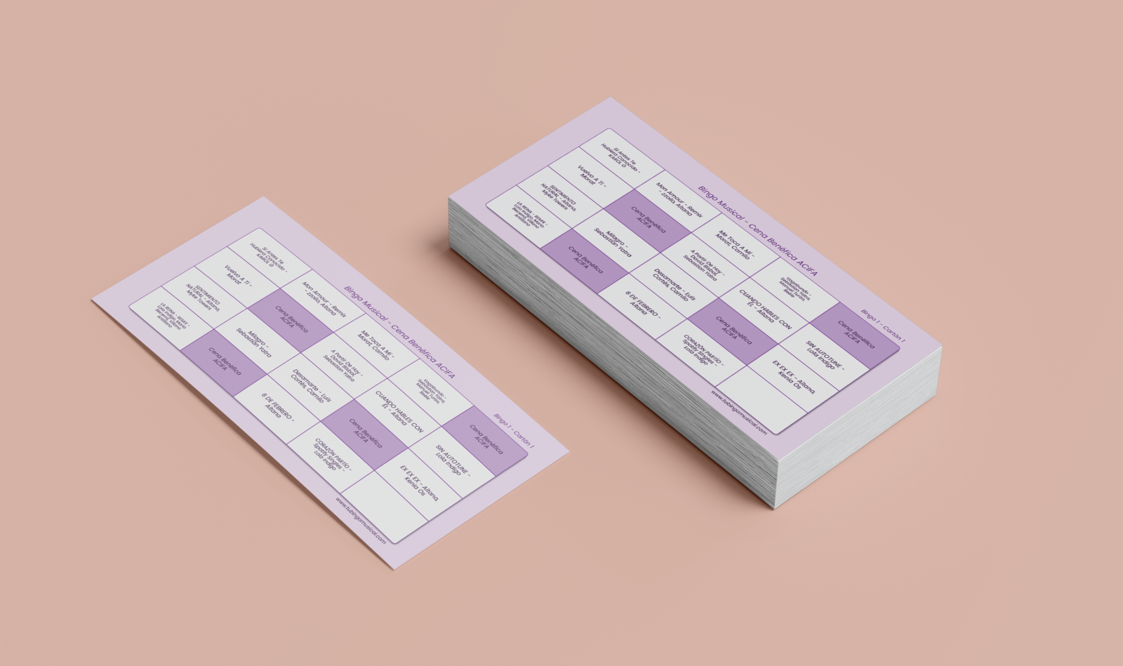 Cartones de bingo musical para evento benéfico