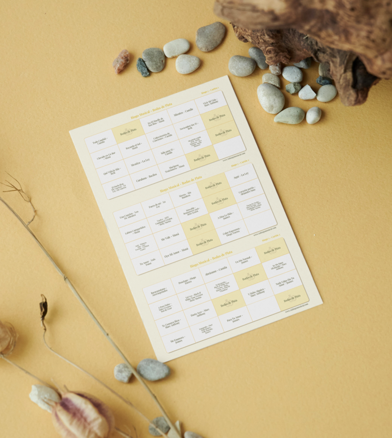 Cartones de bingo musical para bodas